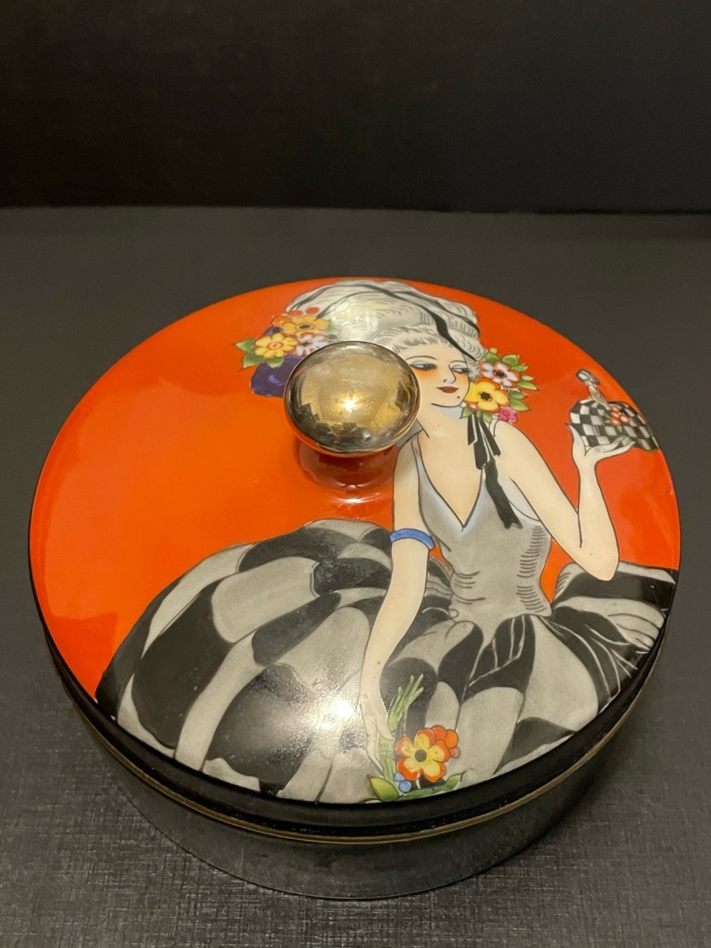 Antique Noritake Lady Pompadour Bon Bon Dish Lusterware Art Deco Dresser Powder